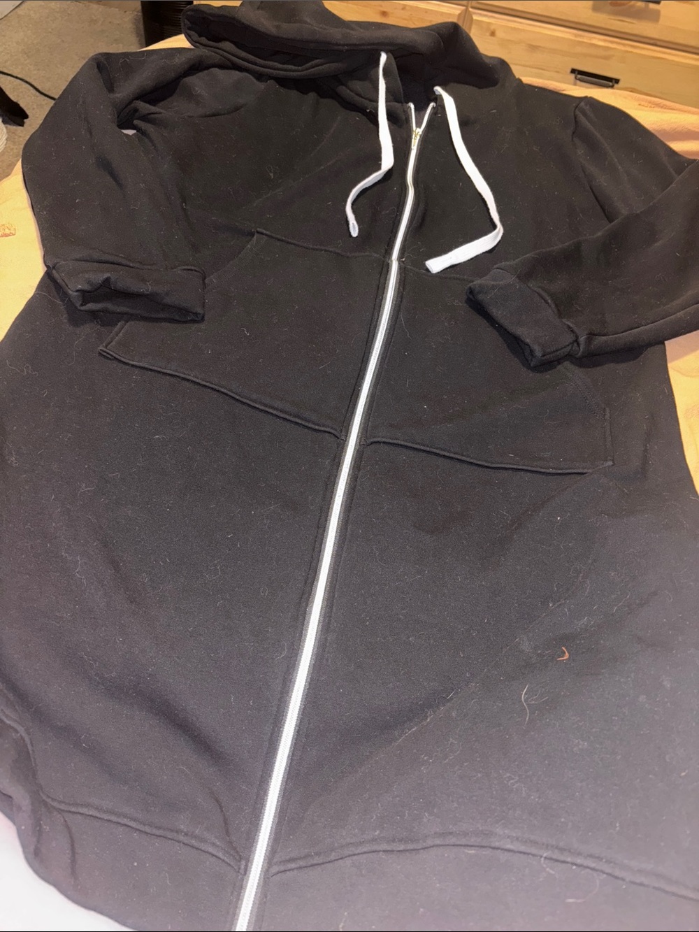 Black Full-Zip Hoodie with White Drawstrings